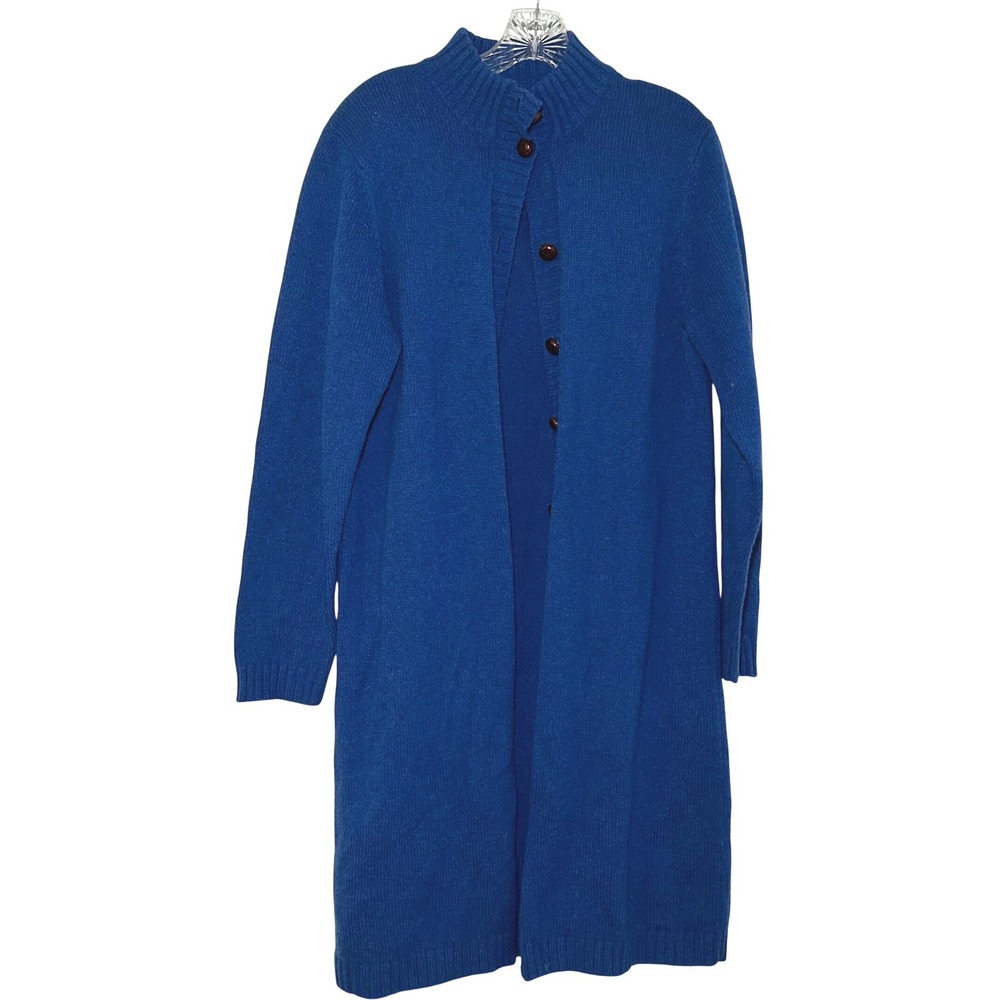 Orvis Mens Royal Blue 100% Shetland Wool Longline Cardigan Mock Neck M fisherman